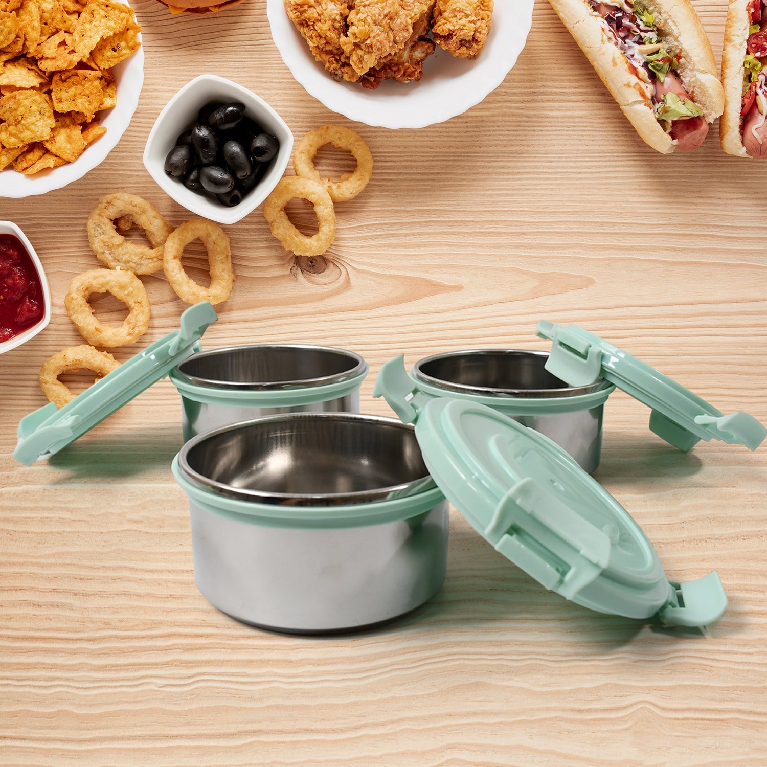 Ganesh 4In1 Tiffin Box-Lunch Box | 3 Stainless Steel Containers 300 Ml Approx & Plastic Salad Container 200 Ml Approx| Plastic lid Box | Round Zip Bag | Leak Proof | Microwave Safe for Office, College and School for Men, Women Ganesh 4In1 Tiffin Box-Lunch Box | 3 Stainless Steel Containers 300 Ml Approx & Plastic Salad Container 200 Ml Approx| Plastic lid Box | Round Zip Bag | Leak Proof | Microwave Safe for Office, College and School for Men, Women